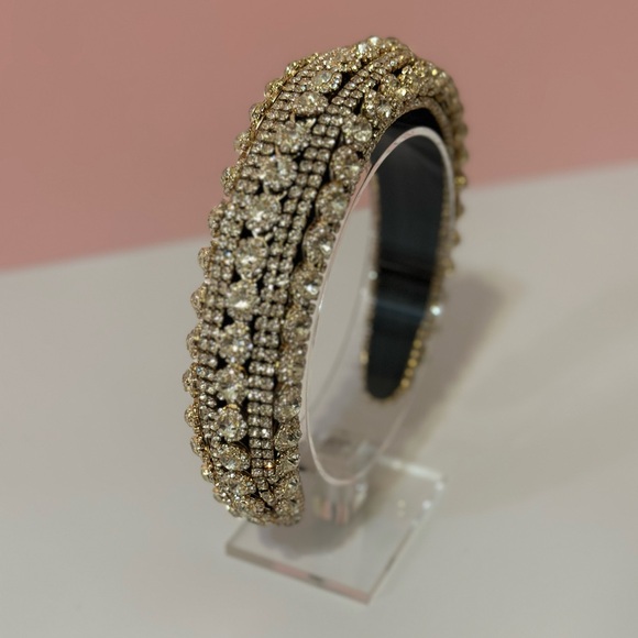 White Rhinestone Black Velvet Headband - Picture 2 of 7